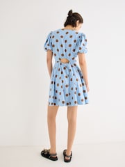 Oliver Bonas Blue Polka Dot Linen Blend Mini Dress - Image 2 of 7