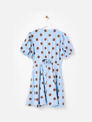 Oliver Bonas Blue Polka Dot Linen Blend Mini Dress - Image 4 of 7