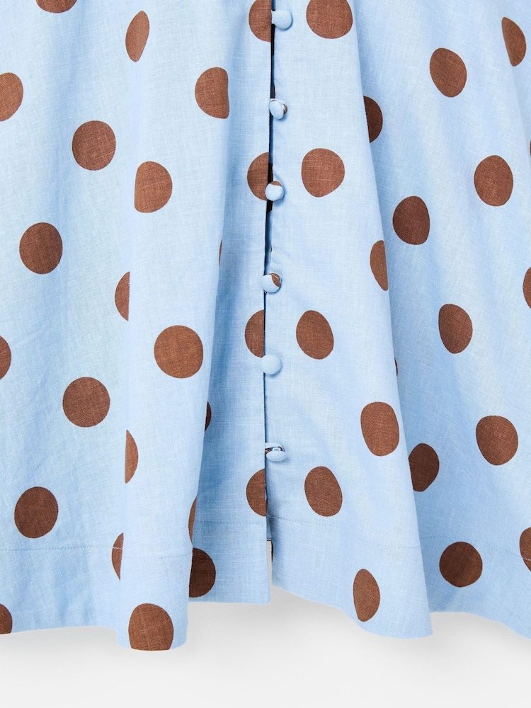 Oliver Bonas Blue Polka Dot Linen Blend Mini Dress - Image 7 of 7