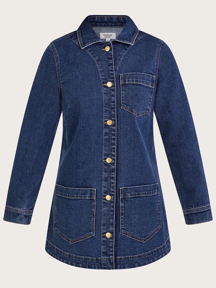 Monsoon Blue	Mindy Longline Denim Jacket with Sustainable Cotton - Image 4 of 4