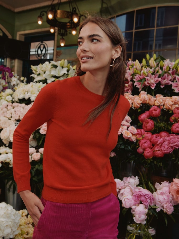 Boden Red Eva Cashmere Crew Neck Jumper - Image 1 of 7 Boden Red Eva Cashmere Crew Neck Jumper - Image 1 of 7