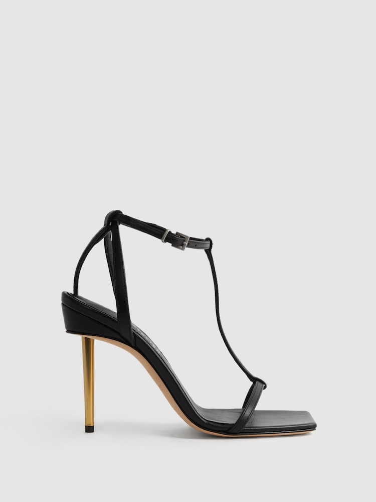 Reiss Black Sophia Italian Leather Strappy Heels - Image 1 of 8