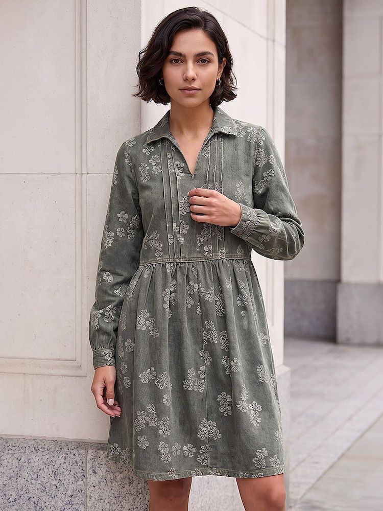 Roman Green Denim Jacquard Dress - Image 1 of 4 Roman Green Denim Jacquard Dress - Image 1 of 4