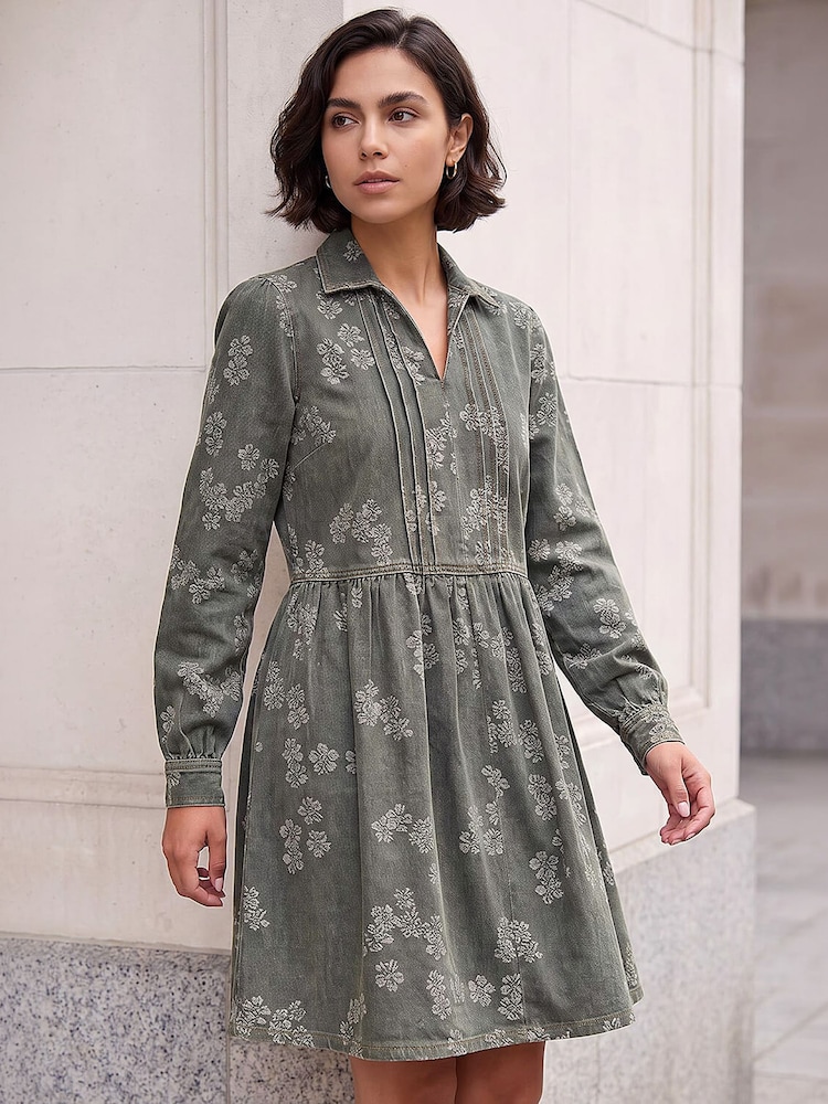 Roman Green Denim Jacquard Dress - Image 2 of 4 Roman Green Denim Jacquard Dress - Image 2 of 4