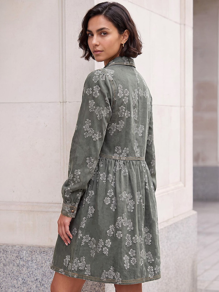Roman Green Denim Jacquard Dress - Image 4 of 4 Roman Green Denim Jacquard Dress - Image 4 of 4