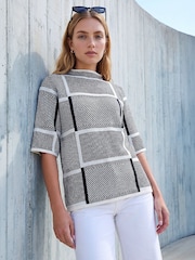 Roman Grey Check Short Sleeve Knit Jumper - Image 1 of 4