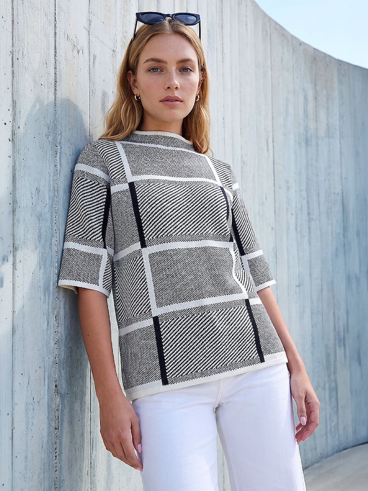 Roman Grey Check Short Sleeve Knit Jumper - Image 1 of 4