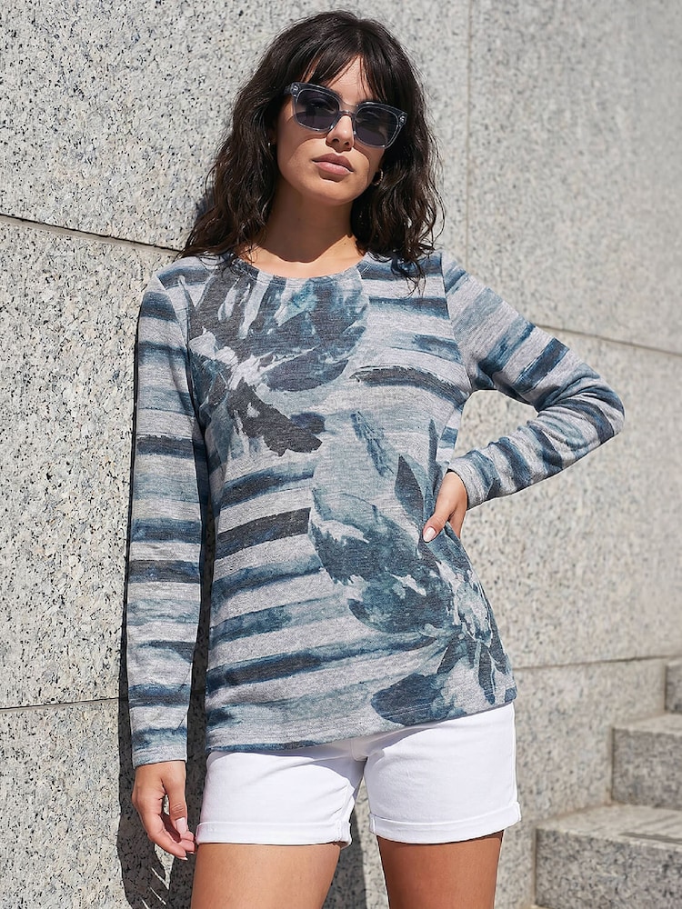 Roman Blue Floral Stripe Top - Image 1 of 4