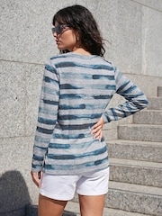 Roman Blue Floral Stripe Top - Image 3 of 4
