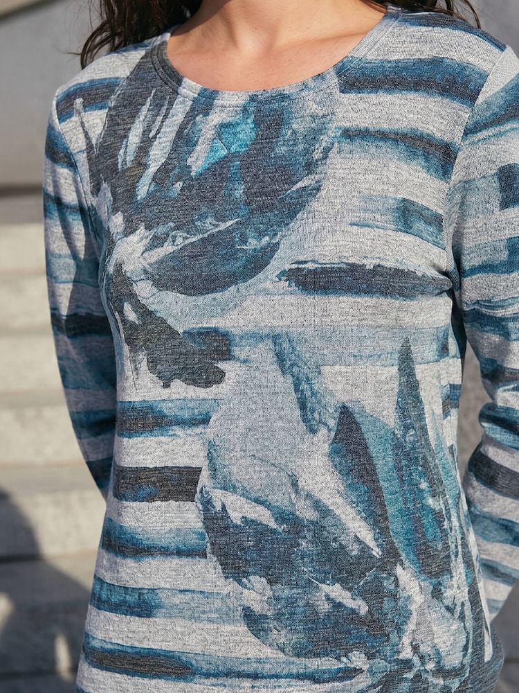 Roman Blue Floral Stripe Top - Image 4 of 4