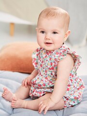 JoJo Maman Bébé White Pretty Strawberry Print Bubble Baby Romper - Image 1 of 5