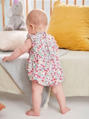 JoJo Maman Bébé White Pretty Strawberry Print Bubble Baby Romper - Image 2 of 5