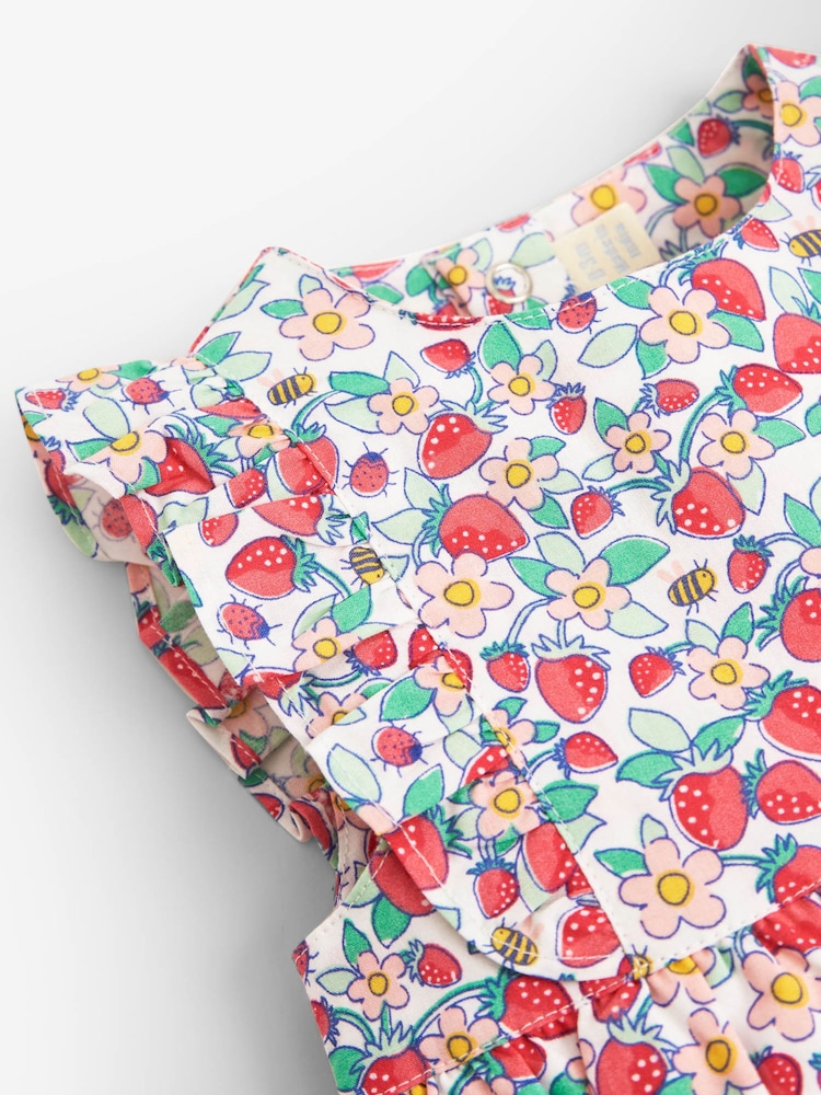 JoJo Maman Bébé White Pretty Strawberry Print Bubble Baby Romper - Image 5 of 5