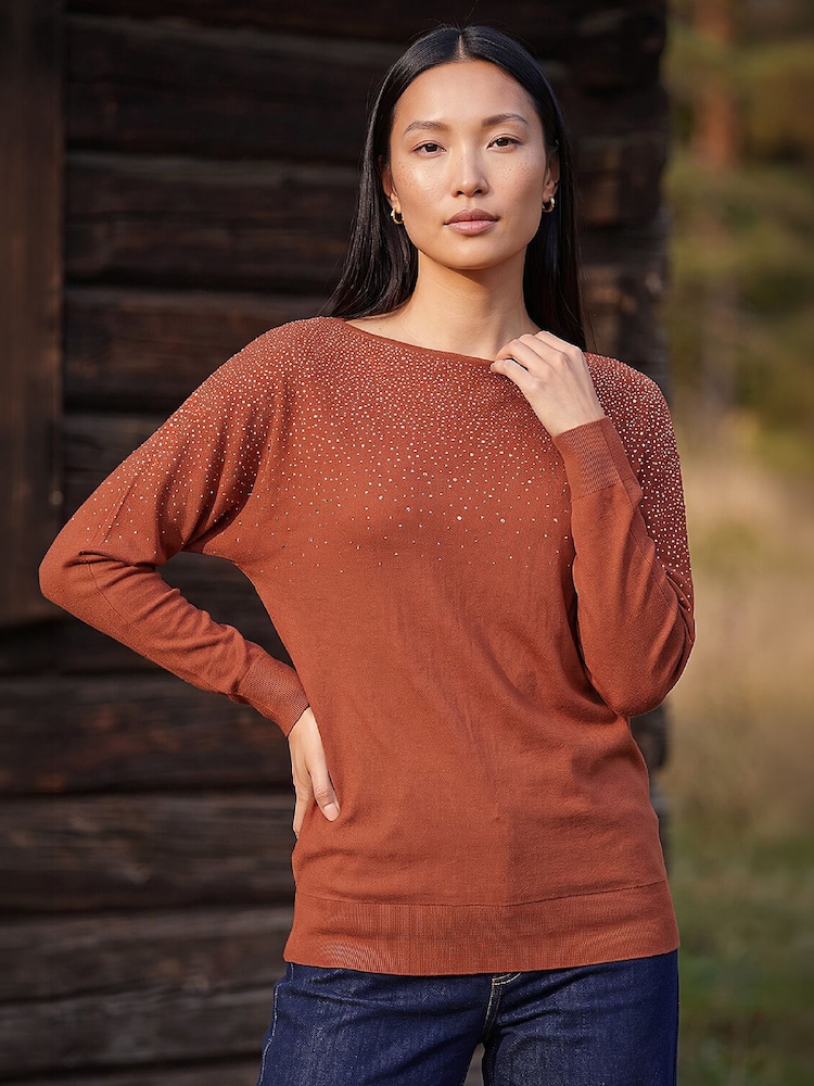 Roman Brown Batwing Hotfix Jumper - Image 1 of 4