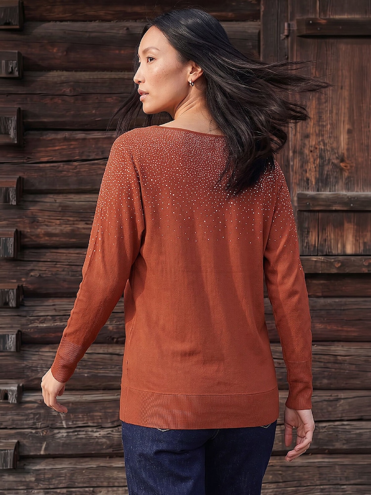 Roman Brown Batwing Hotfix Jumper - Image 2 of 4