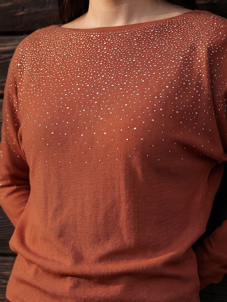 Roman Brown Batwing Hotfix Jumper - Image 4 of 4