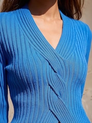 Roman Blue Cable Split Detail Rib Jumper - Image 4 of 4
