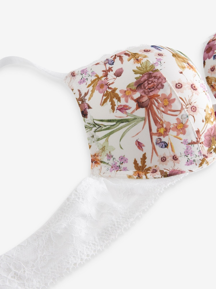 White Botanical Floral Print Lace Bra - Image 7 of 7