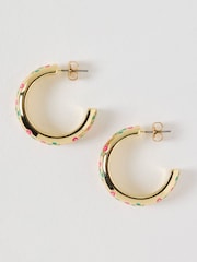Oliver Bonas Green Laci Green & Pink Floral Enamel Inlay Hoop Earrings - Image 2 of 4