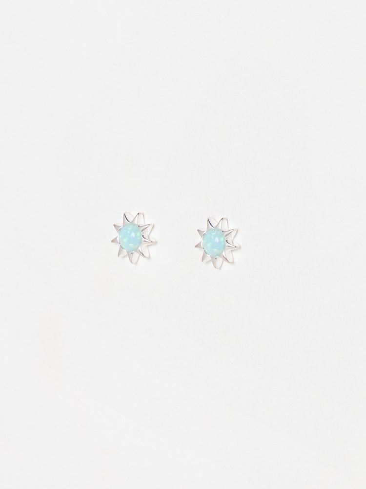 Oliver Bonas Blue Cyra Sun Silver Opalite Stud Earrings - Image 1 of 4