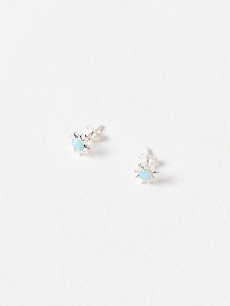 Oliver Bonas Blue Cyra Sun Silver Opalite Stud Earrings - Image 2 of 4