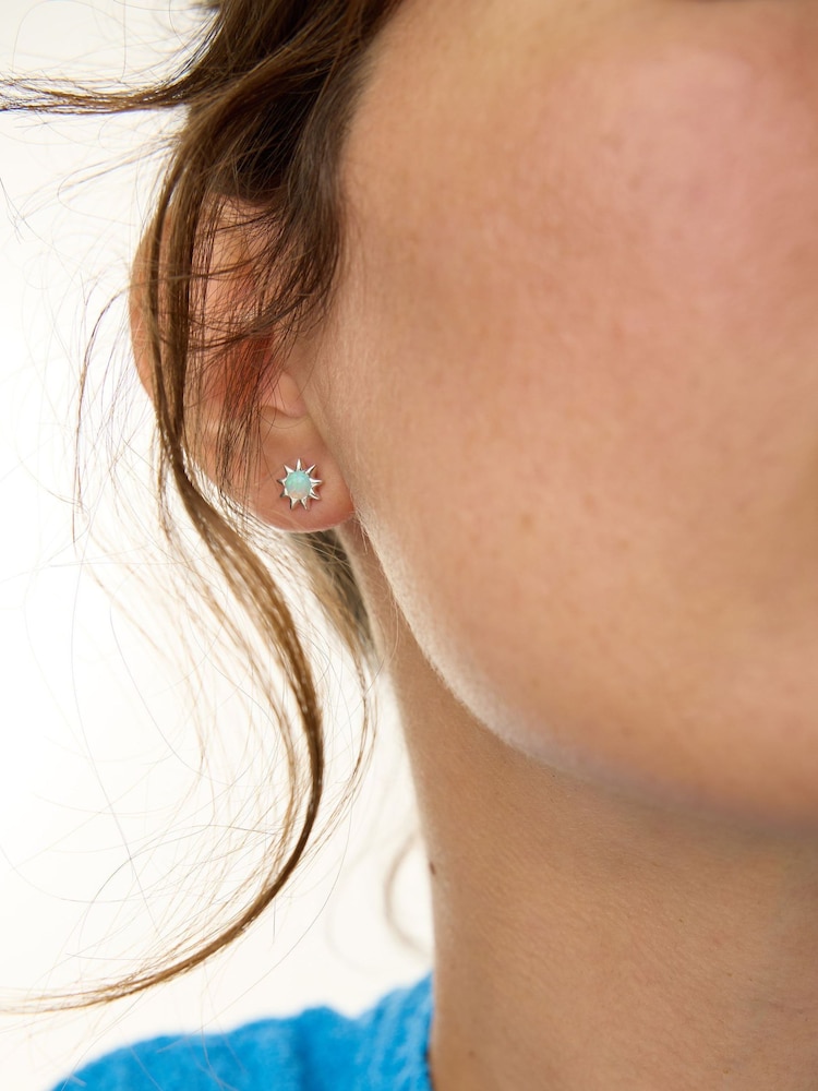 Oliver Bonas Blue Cyra Sun Silver Opalite Stud Earrings - Image 4 of 4