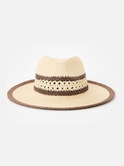 Oliver Bonas Brown Cream & Brown Open Weave Fedora Hat - Image 1 of 4