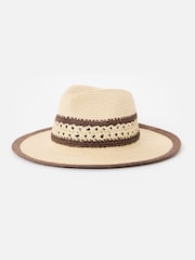 Oliver Bonas Brown Cream & Brown Open Weave Fedora Hat - Image 2 of 4