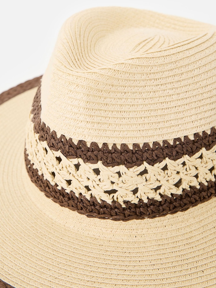 Oliver Bonas Brown Cream & Brown Open Weave Fedora Hat - Image 4 of 4 Oliver Bonas Brown Cream & Brown Open Weave Fedora Hat - Image 4 of 4
