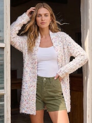 Roman White Fluffy Nep Longline Cardigan - Image 1 of 4