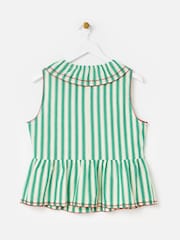 Oliver Bonas Green Striped Seersucker Collar Sleeveless Blouse - Image 4 of 7