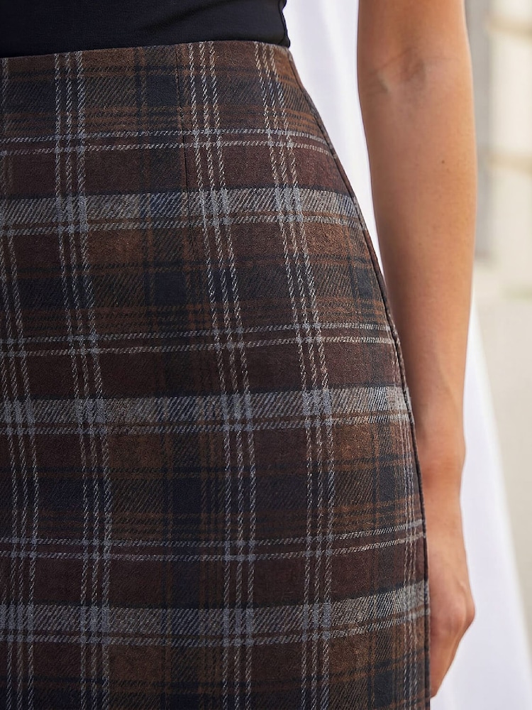 Roman Brown Brushed Check Pencil Skirt - Image 4 of 4