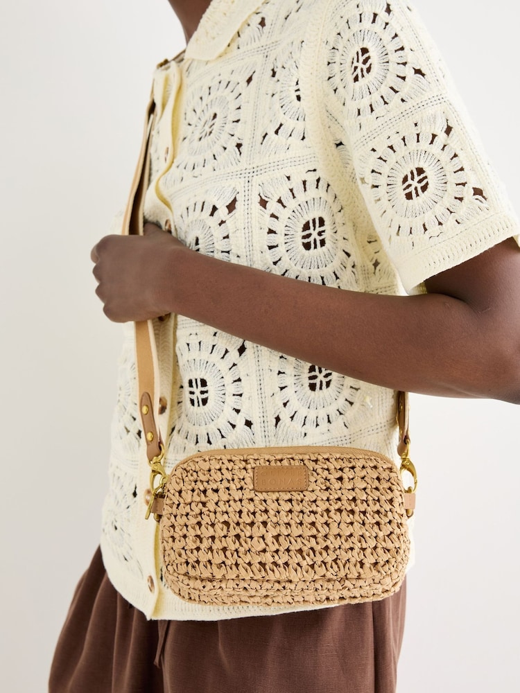 Oliver Bonas Brown Naha Brown Straw Weave Crossbody Bag - Image 1 of 7
