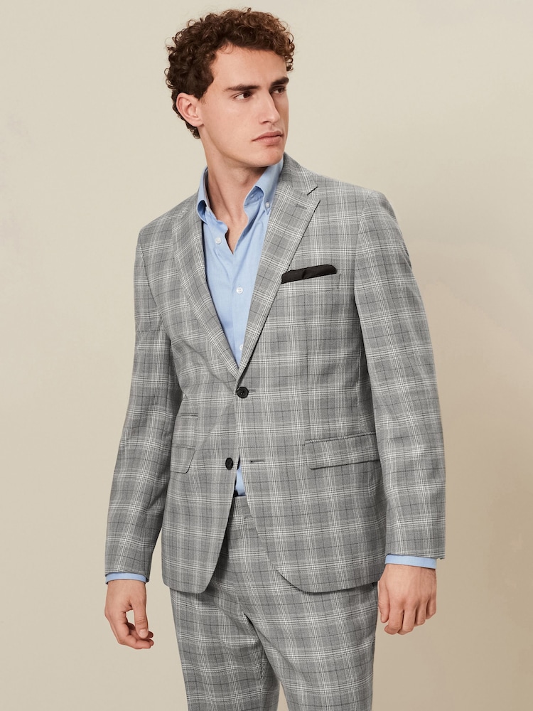 Light Grey Tailored Fit Textured Suit: Jacket - Image 1 of 9