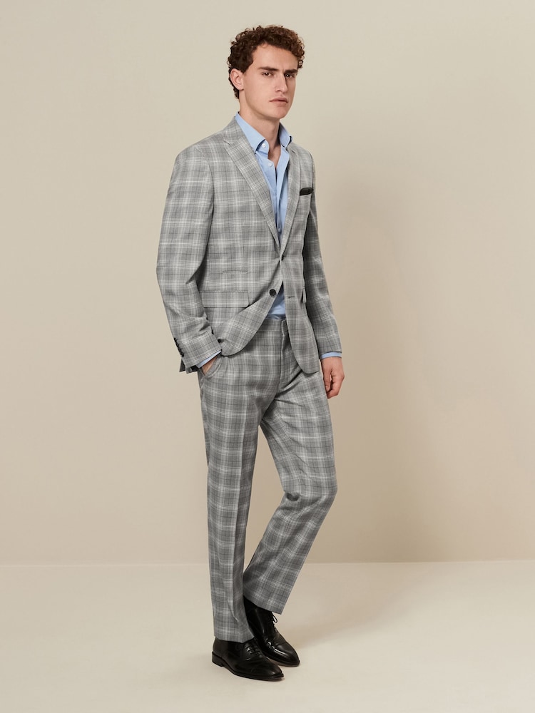 Light Grey Tailored Fit Textured Suit: Jacket - Image 2 of 9