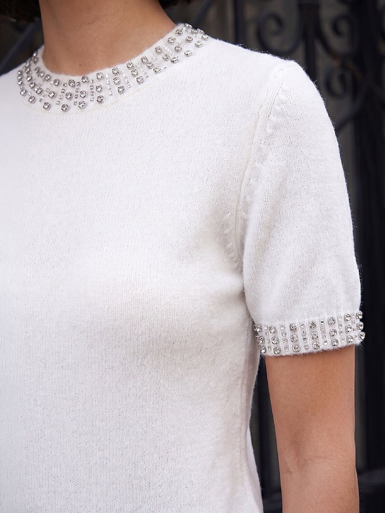 Roman White Embellished Trim Top - Image 4 of 4 Roman White Embellished Trim Top - Image 4 of 4