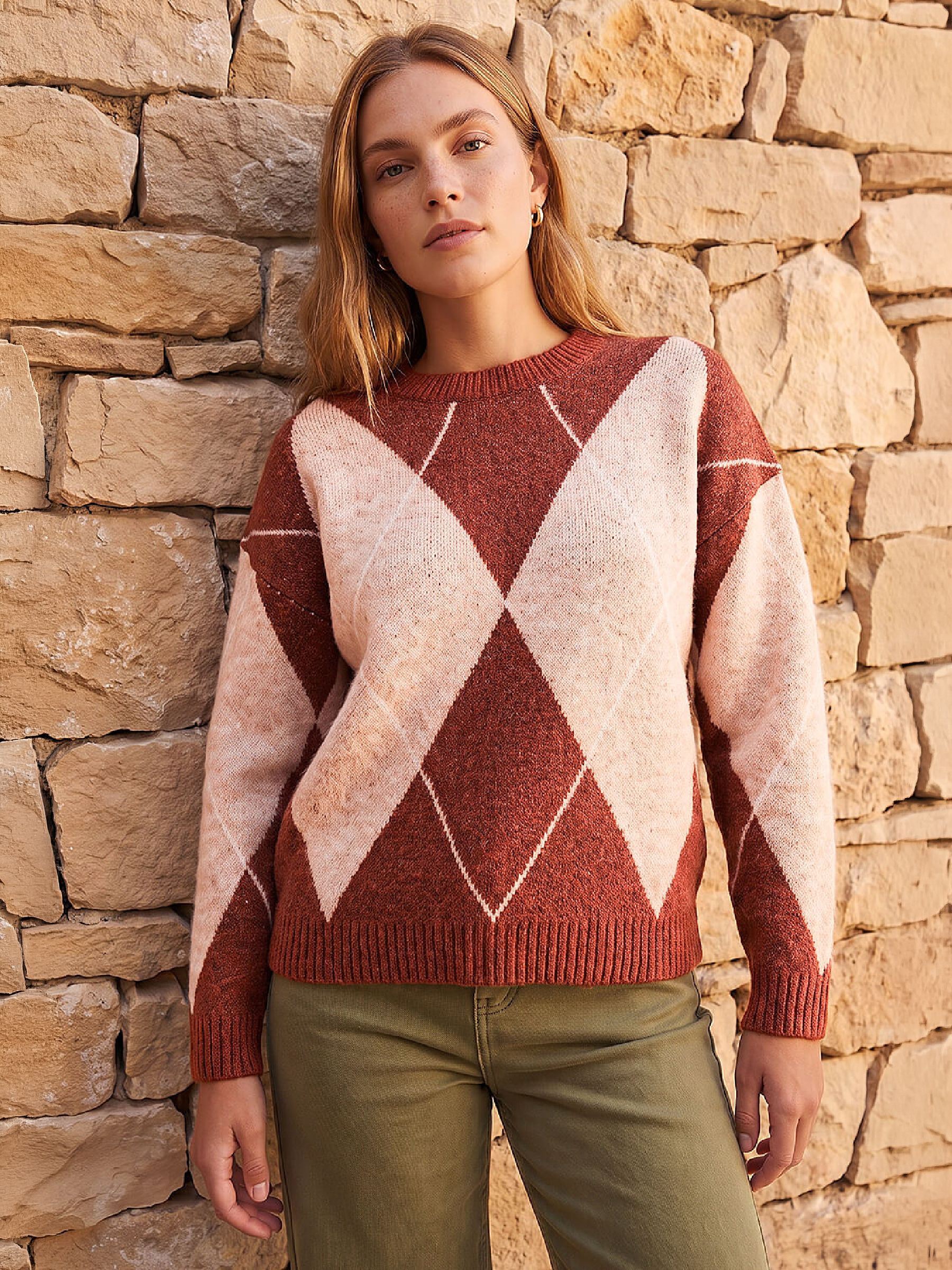 Roman Women's Orange Argyle Knit Jumper In Size 20 - Image 6