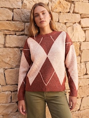 Roman Orange Argyle Knit Jumper - Image 1 of 4