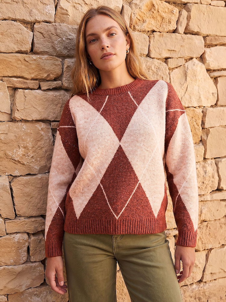 Roman Orange Argyle Knit Jumper - Image 1 of 4 Roman Orange Argyle Knit Jumper - Image 1 of 4