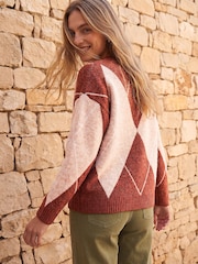 Roman Orange Argyle Knit Jumper - Image 2 of 4