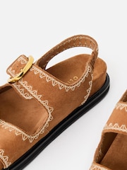 Oliver Bonas Brown Toffee Suede Stitch Detail Double Buckle Sandals - Image 5 of 7