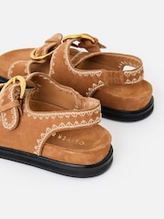 Oliver Bonas Brown Toffee Suede Stitch Detail Double Buckle Sandals - Image 6 of 7