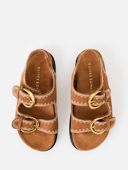Oliver Bonas Brown Toffee Suede Stitch Detail Double Buckle Sandals - Image 7 of 7