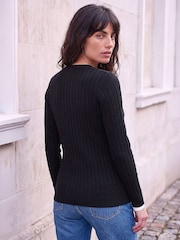 Roman Black Double Mock Rib Knit Henley Blouse - Image 2 of 4