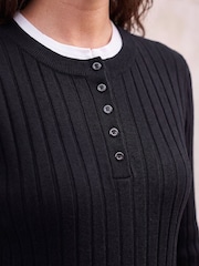 Roman Black Double Mock Rib Knit Henley Blouse - Image 4 of 4
