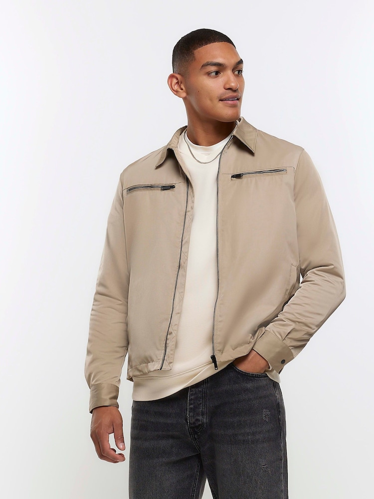 River Island Natural Regular Zip Up Shacket - Image 1 of 5