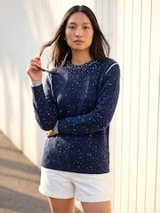 Roman Blue Embellished Knit Crew Neck Jumper - Image 1 of 4