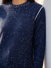 Roman Blue Embellished Knit Crew Neck Jumper - Image 4 of 4
