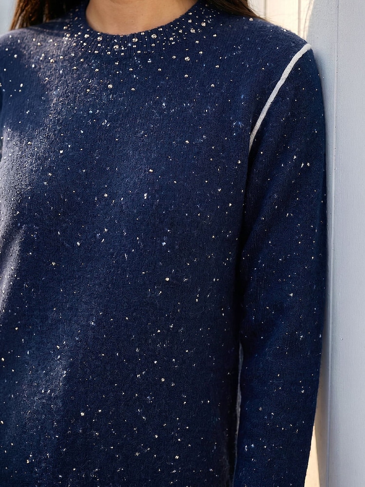 Roman Blue Embellished Knit Crew Neck Jumper - Image 4 of 4