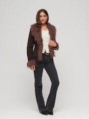 Superdry Brown Crop Quilted Lined Afghan Jacket Coat - Image 2 of 7
